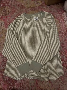 Aerie Medium Striped Olive & Cream Knit Sweatshirt